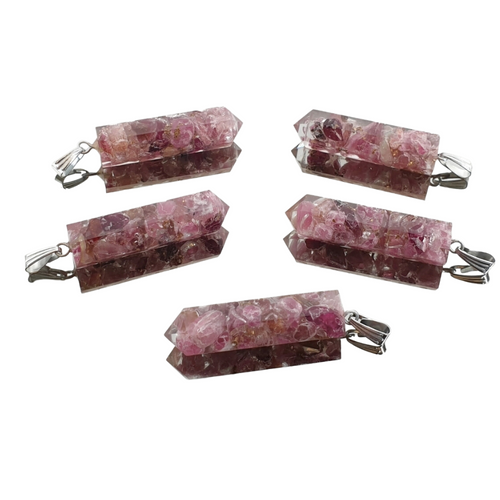 Pink Tourmaline Orgonite Doubly Terminated Pendant