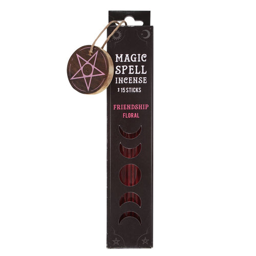 Magic Spell - Incense Sticks 'Floral Friendship Spell' with Wooden Pentagram Holder 