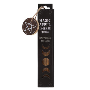 Magic Spell - 'Happiness Spell' Incense Sticks with Wooden Pentagram Holder 