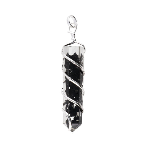 Shungite Pendant with Resin and Spiral in Silver Bath